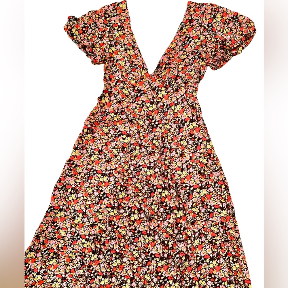 Backless Deep V Puff Sleeve Midi Dress - Picture 6 of 7